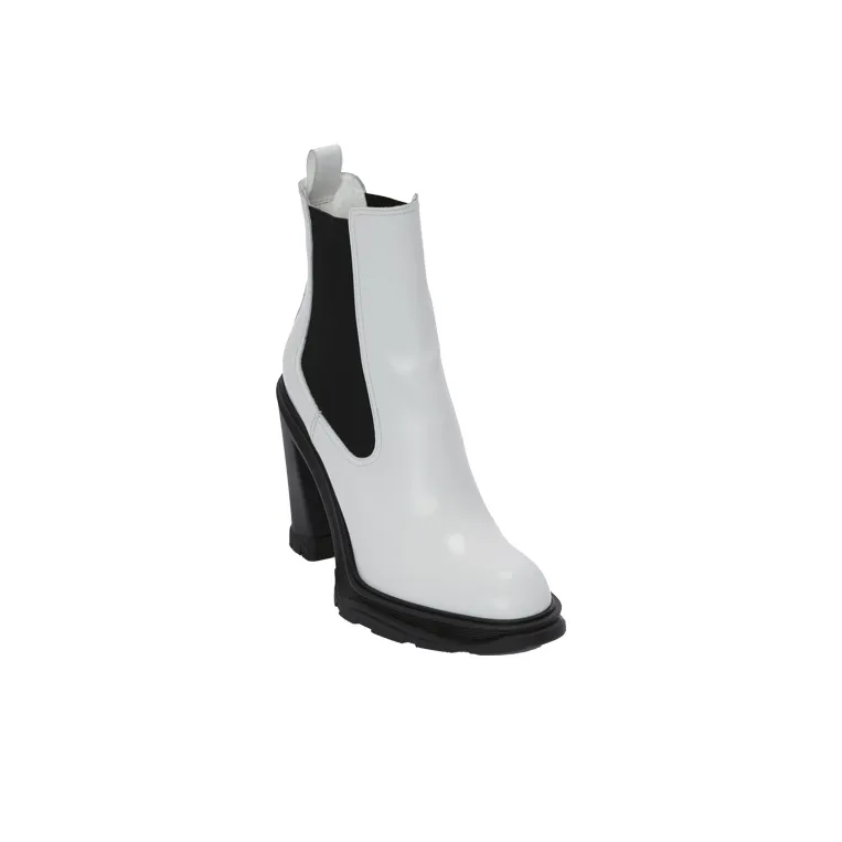 Alexander McQueen Leather Heeled Chelsea Boot Ivory Black Women's-2
