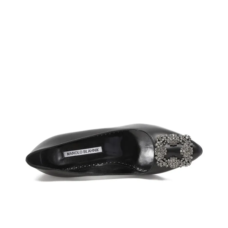 MANOLO BLAHNIK Hangisi Slim Heel High Heels 7cm Women's Black-3
