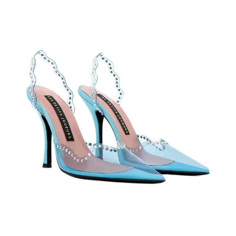 Les Petits Joueurs Jerry Waves Slim Heel High Heels 11cm Women's Blue-3