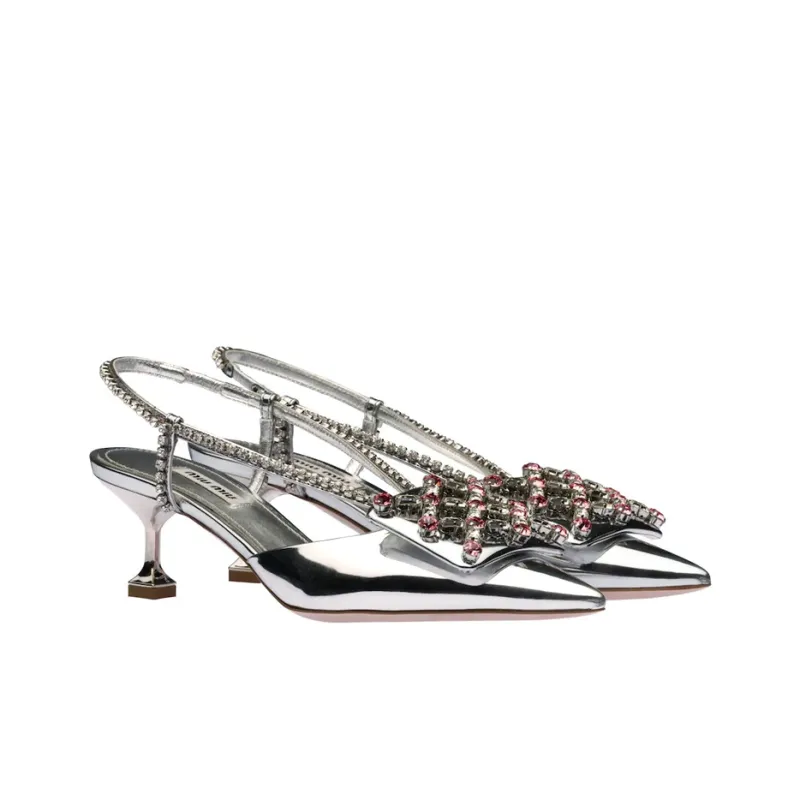 MIU MIU Cone Heel High Heels 5.5cm Women's Silver-2