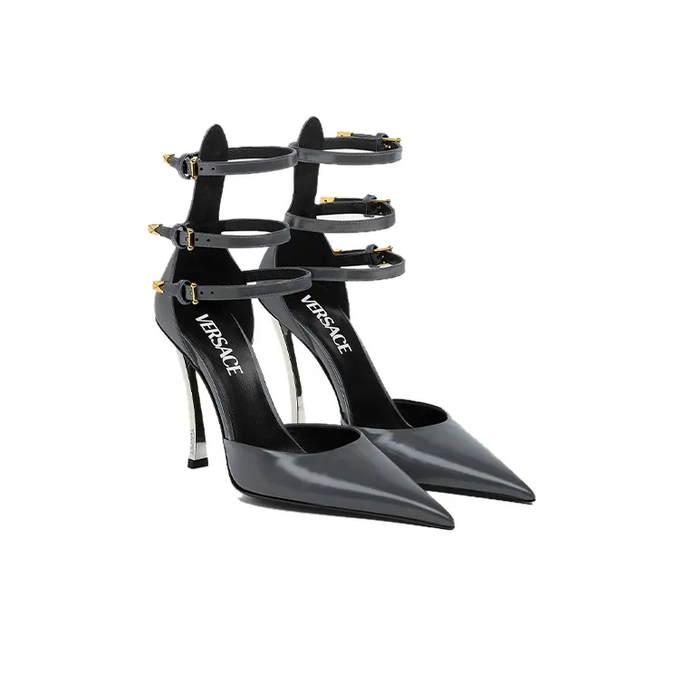 VERSACE Pin Point Slim Heel High Heels Women's Gray-2
