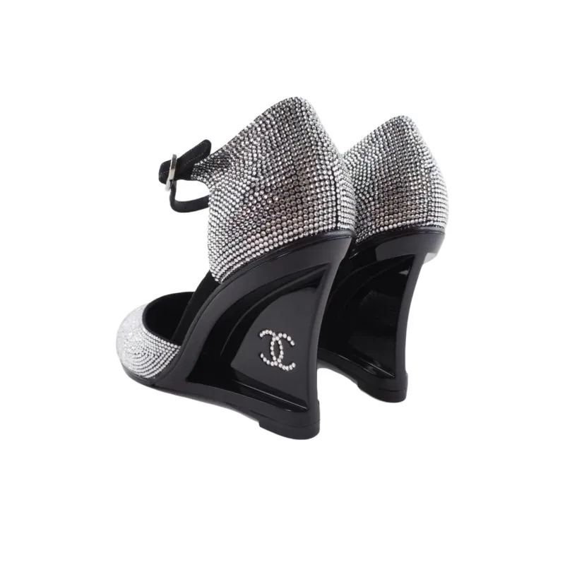 CHANEL Wedge Heel High Heels Women's Black-3