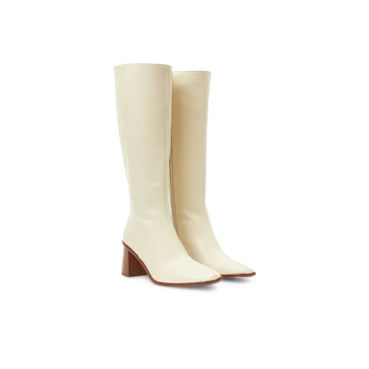 ALOHAS Mid Calf Boots Women's White Brown-2