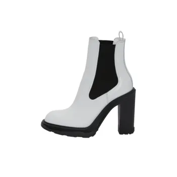 Alexander McQueen Leather Heeled Chelsea Boot Ivory Black Women's