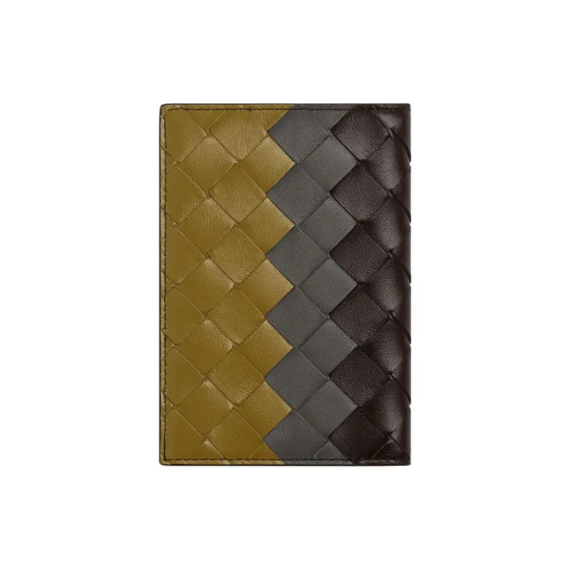 Bottega Veneta Intrecciato Calfskin Wallet Men's Brown & Blue & Yellow-2