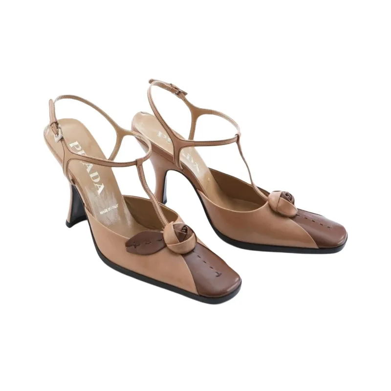 PRADA Irregular Heel High Heels 10cm Women's Brown-3