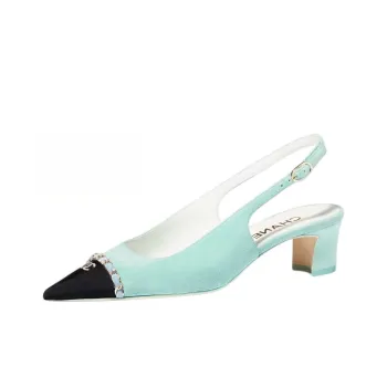 CHANEL Chunky Heel High Heels 4.5cm Women's Light Blue