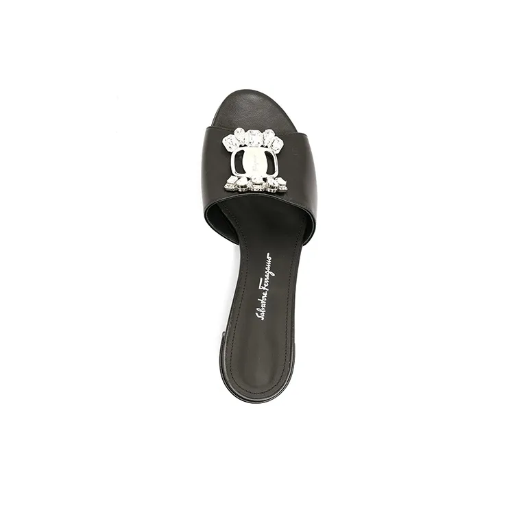 FERRAGAMO Block Heel Slide Slippers 3cm Women's Black-4