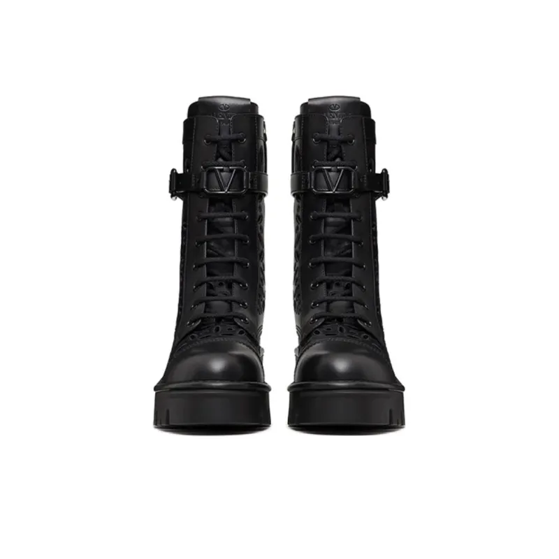 Valentino Women's Atelier 08 Combat Boot 'San Gallo - Black'-3