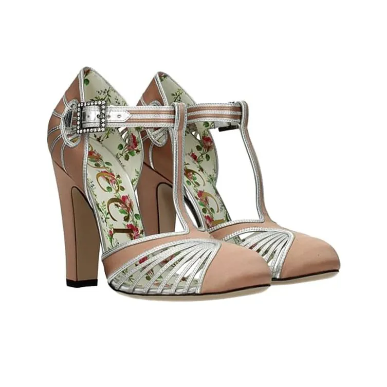 GUCCI Chunky Heel High Heels Women's Pink Silver-1