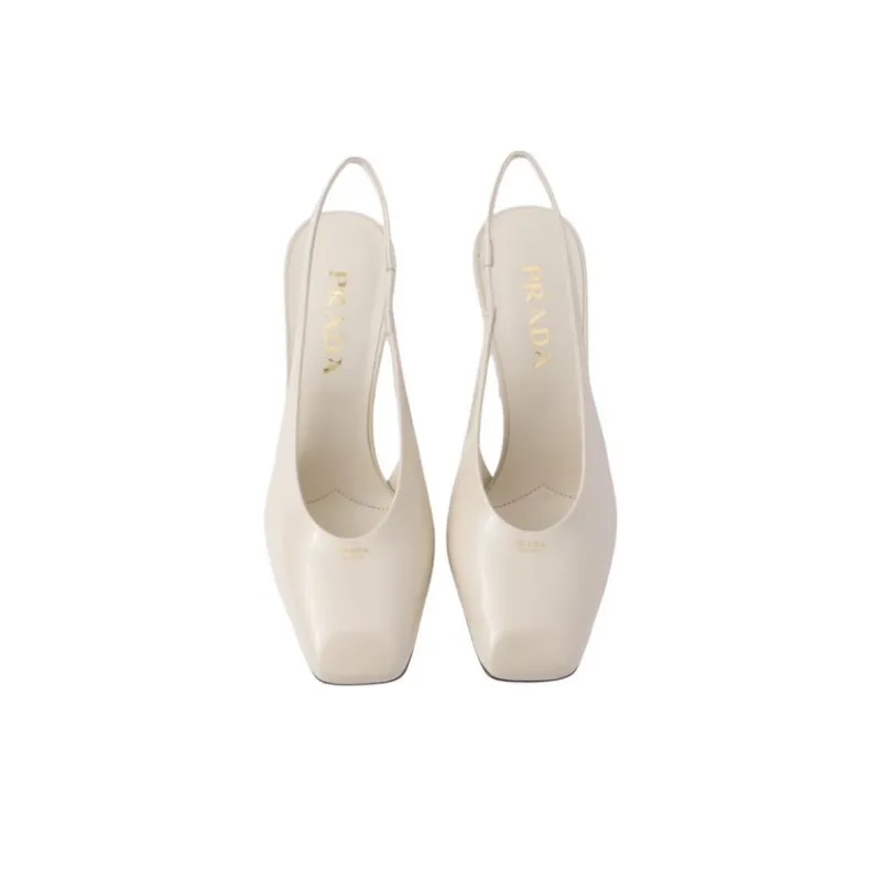PRADA Patent Block Heel High Heels 8.5cm Women's White-4
