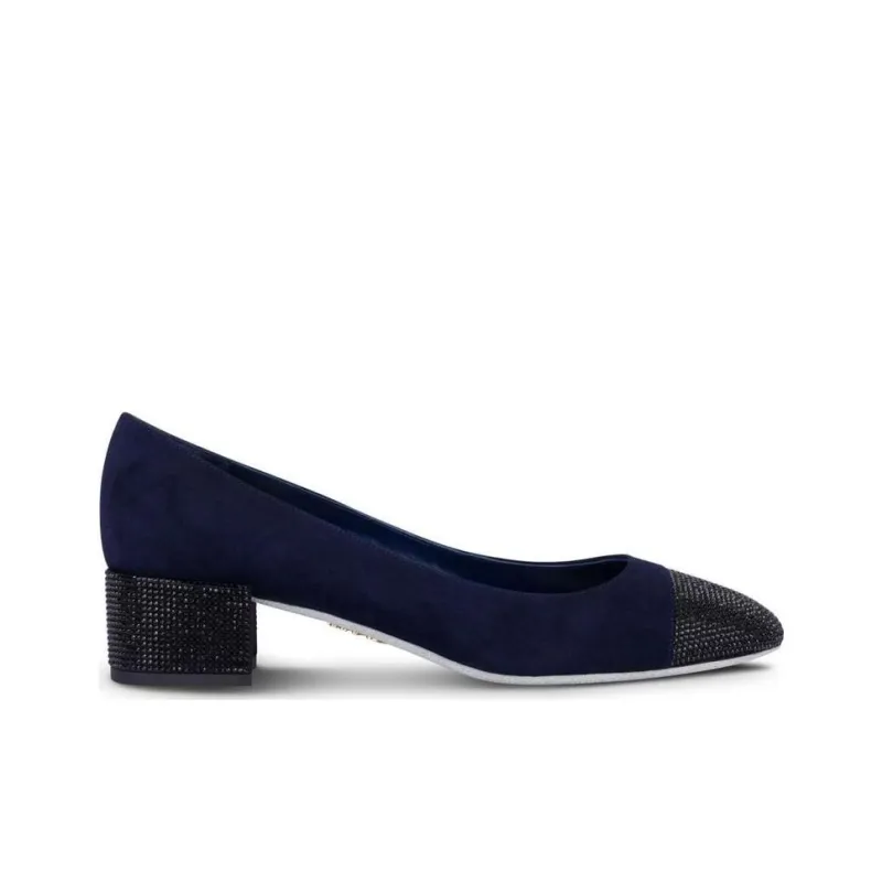 RENE CAOVILLA Kristen Chunky Heel High Heels 4cm Women's Marine Blue-1