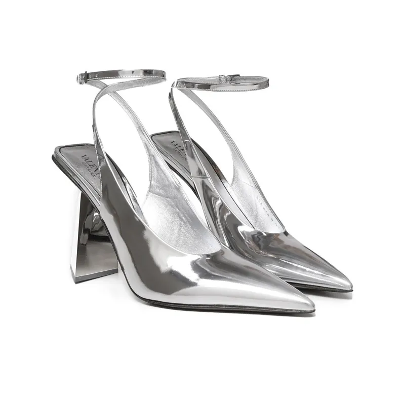 Valentino Block Heel High Heels 11cm Women's Silver-2