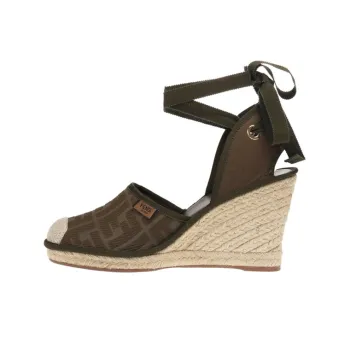 FENDI FF LOGO Wedge Heel High Heels Women's Green Brown