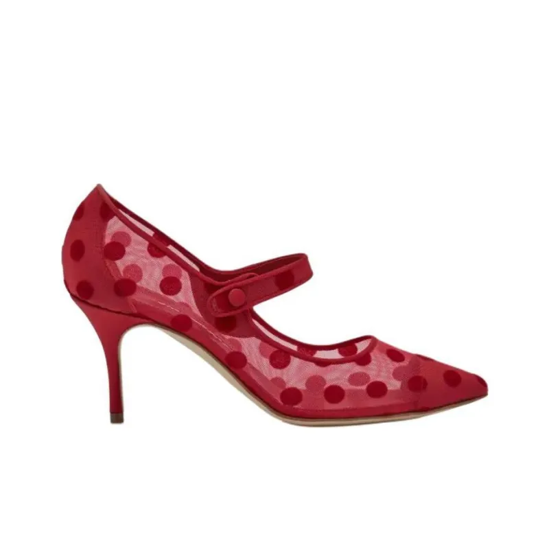 MANOLO BLAHNIK Camparimesh Slim Heel High Heels 7cm Women's Red-1