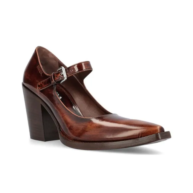 PRADA Chunky Heel High Heels Women's Brown-2