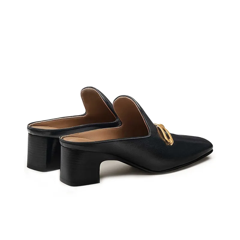 HERMES Roulis Chunky Heel Wrap-toe Slippers 5cm Women's Black-4