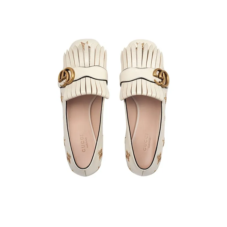 GUCCI Marmont Bee Leather Pumps Mystic White White Women's-3