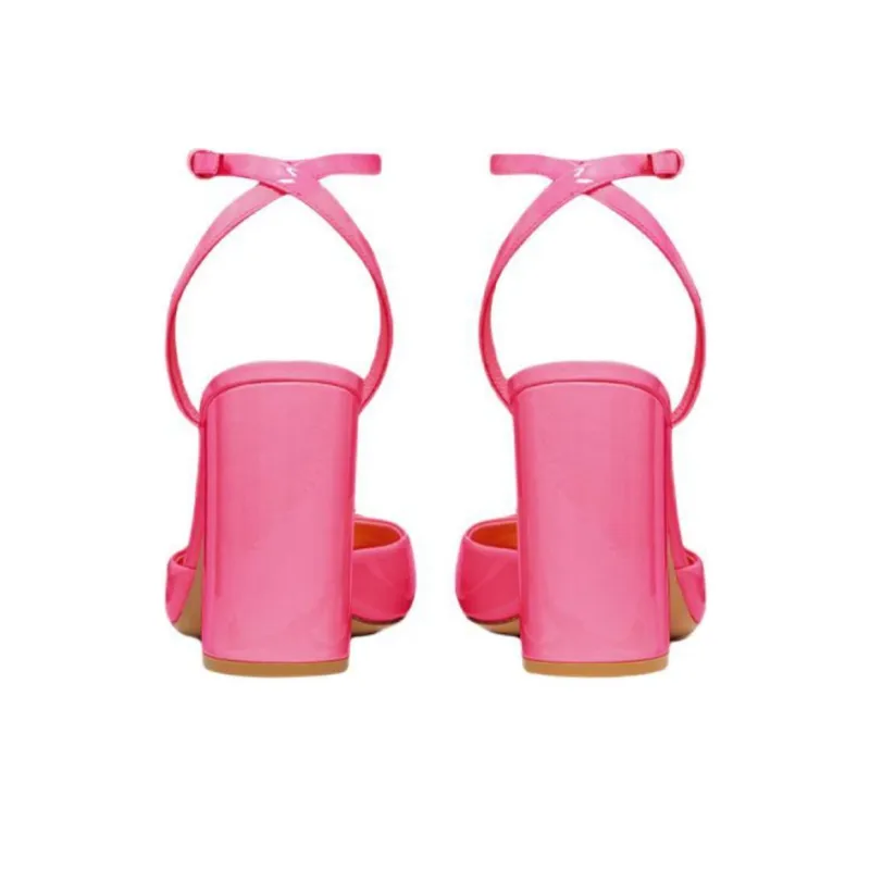 Valentino One Stud GARAVANI Chunky Heel High Heels Women's Pink-4