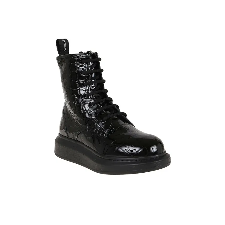 Alexander McQueen Crocodile Effect High Hybrid Boots 'Black' Women's-2