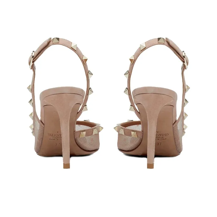Valentino Rockstud Slim Heel High Heels Women's Nude-4