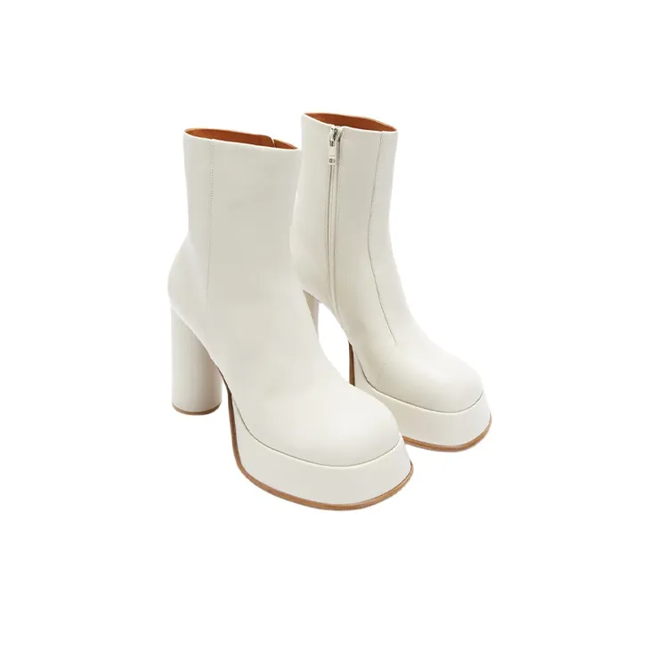 AMBUSH Square-Toe Platform Boots White Leather Women's-1