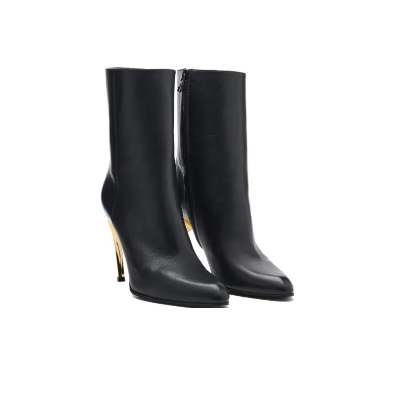 Alexander McQueen Armadillo Leather Ankle Boots 'Black Silver' Women's-3