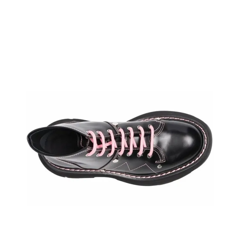 Alexander McQueen Contrast Stitch Tread Lace Up Boots 'Black Pink' Women's-3
