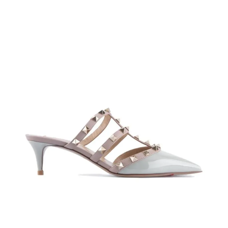 Valentino Rockstud Slim Heel High Heels 5cm Women's Gray-1