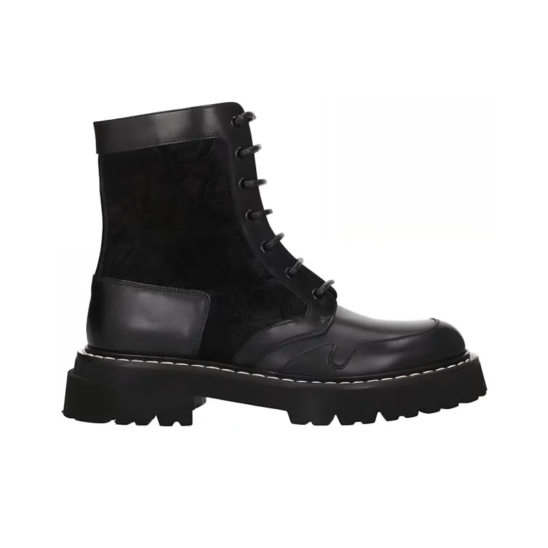 FERRAGAMO Panelled Leather Lace-up Boots-1