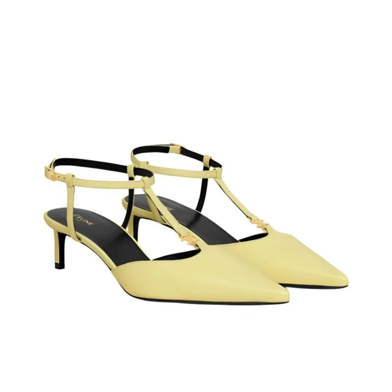 CELINE KITTEN Slim Heel High Heels 5cm Women's Yellow-3