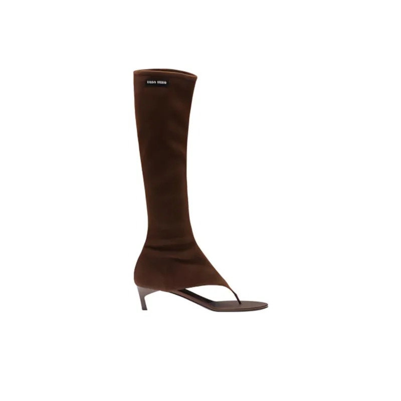 MIU MIU Stretch Suede Thong Boots-1