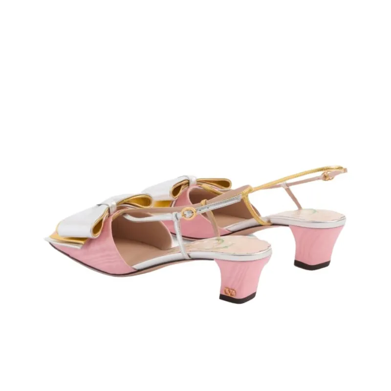 Valentino Bowow Chunky Heel High Heels 4.5cm Women's Pink-4