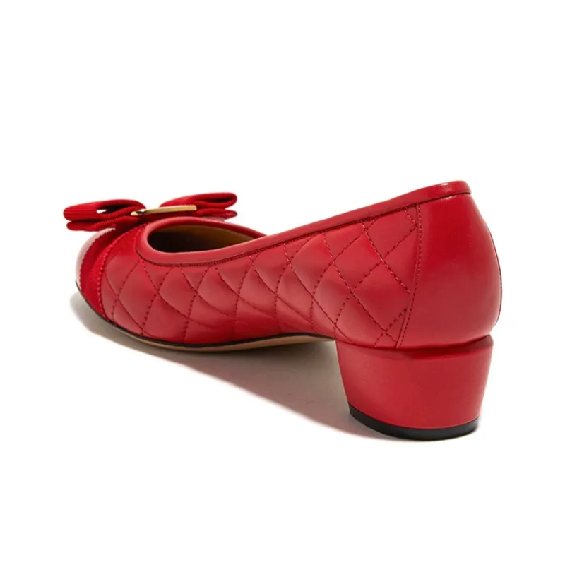 FERRAGAMO Chunky Heel High Heels Women's Red-4
