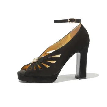 CHANEL Chunky Heel High Heels 11cm Women's Black