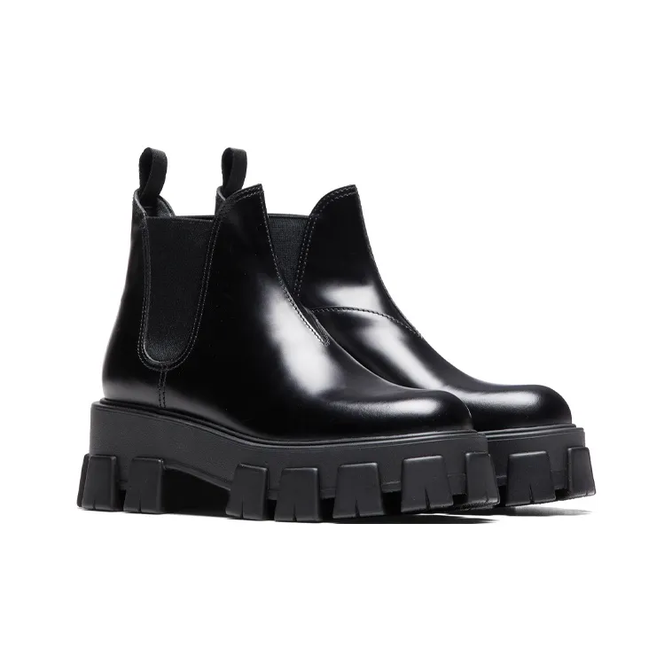 PRADA Monolith Brushed Leather Chelsea Boot 'Black'-2