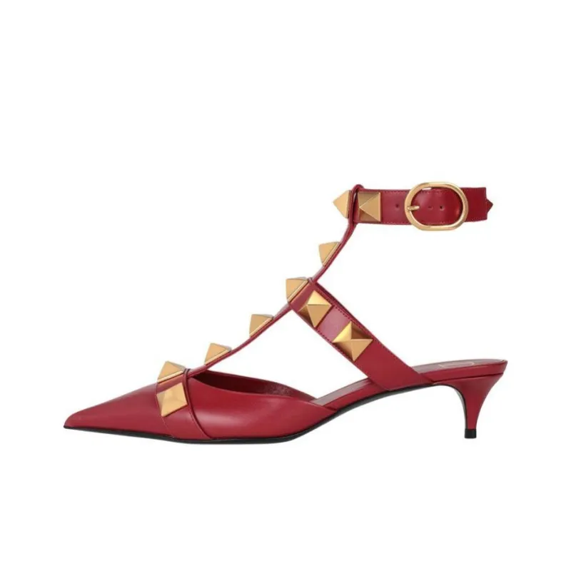 Valentino Roman Stud Cone Heel High Heels 5.5cm Women's Red-0