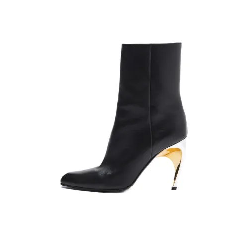Alexander McQueen Armadillo Leather Ankle Boots 'Black Silver' Women's