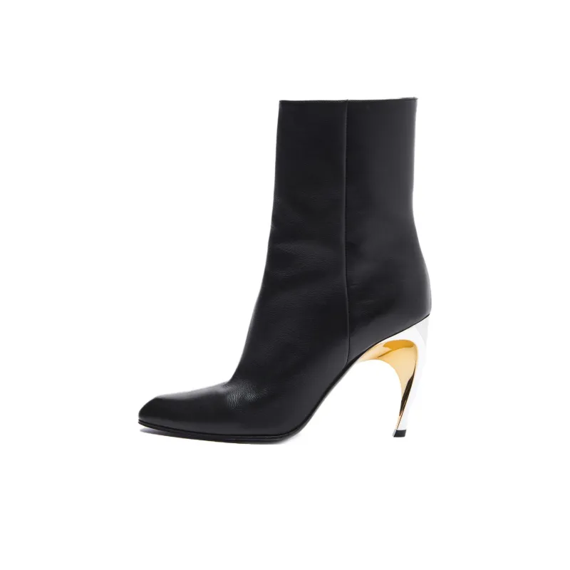 Alexander McQueen Armadillo Leather Ankle Boots 'Black Silver' Women's-0