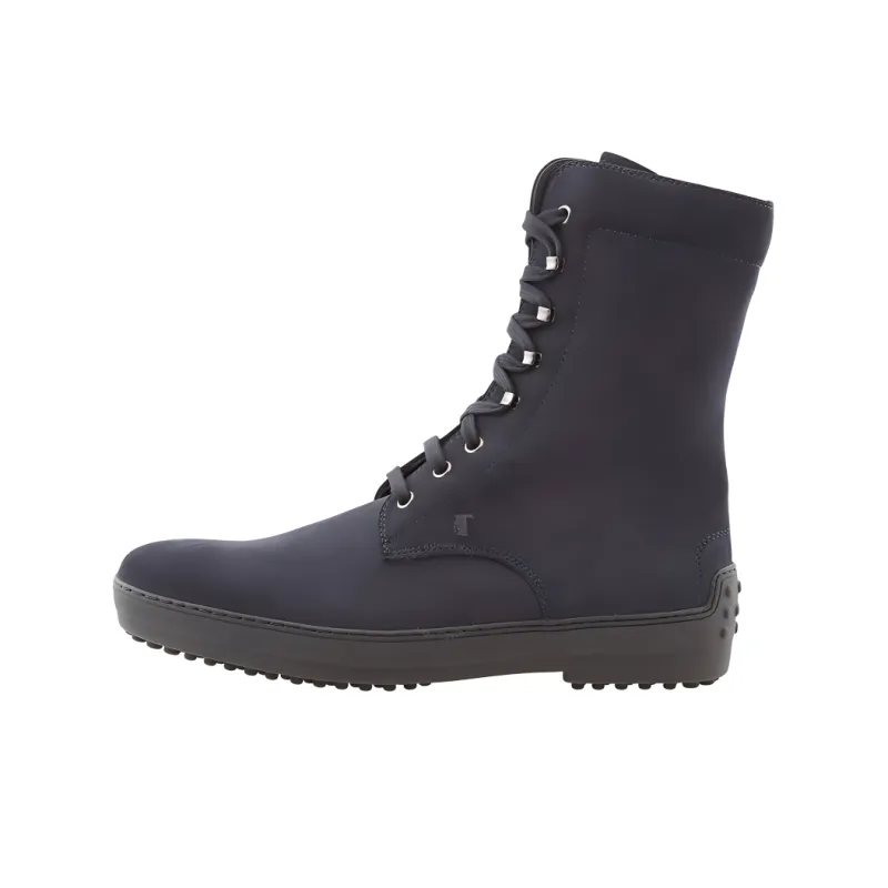 TOD'S Gommini Stivaletto Suede, Round Tip Lace Up, Ankle Boots Men's Dark Blue-0