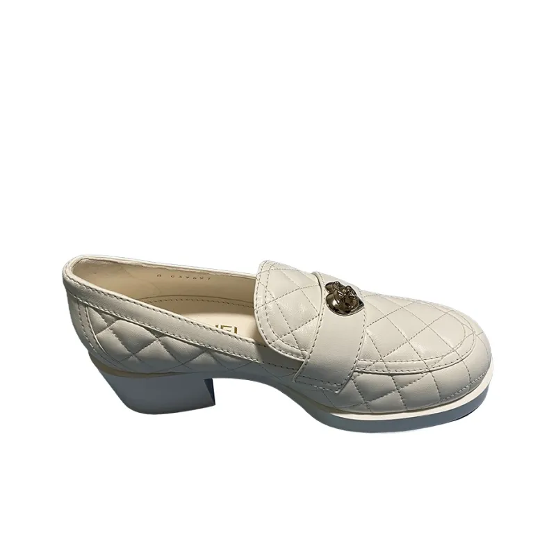 CHANEL Chunky Heel High Heels 5cm Women's White-1