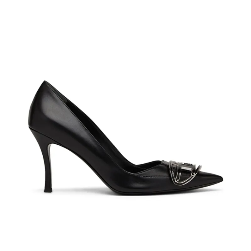 DIESEL DIESEL OVAL-D Series Slim Heel High Heels Women's Black-1
