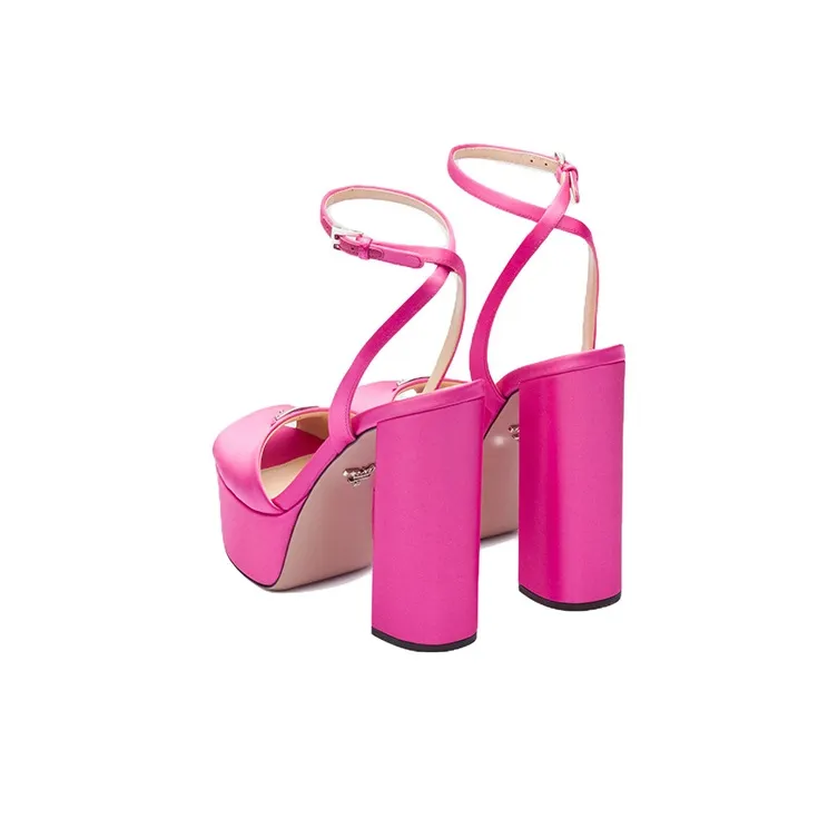 PRADA 135mm Platform Sandals Begonia Pink Satin Women's-4