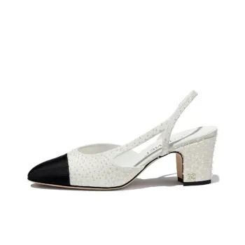 CHANEL Chunky Heel Stylish Sandal Women's White Black