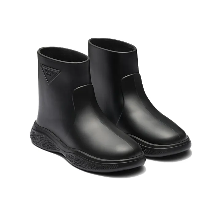 PRADA Pull On Rain Booties Black Rubber Women's-2