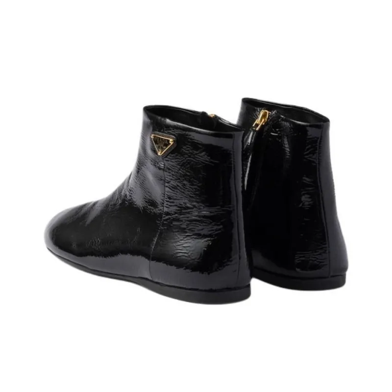 PRADA Patent Ankle Boots Women's Black-3