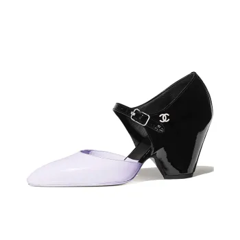 CHANEL Cone Heel High Heels Women's Black Purple