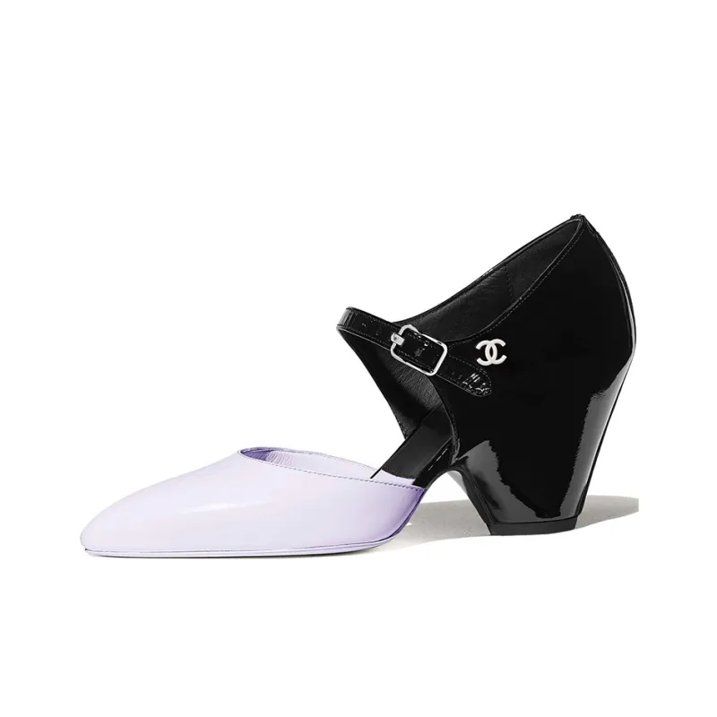 CHANEL Cone Heel High Heels Women's Black Purple-0