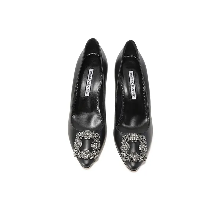MANOLO BLAHNIK Hangisi Slim Heel High Heels 7cm Women's Black-4