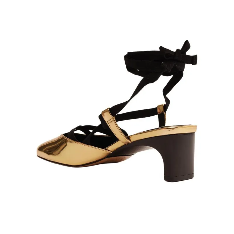 Schutz Amarie Chunky Heel High Heels 5cm Women's Gold-3